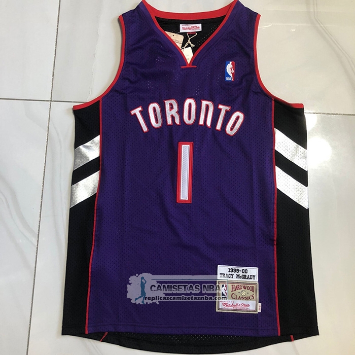 Camiseta Toronto Raptors Tracy McGrady NO 1 Mitchell & Ness 1999-00 Violeta